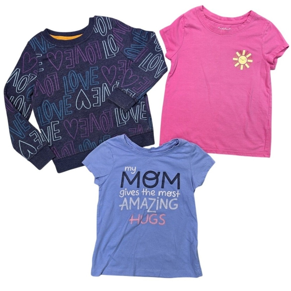 Cat & Jack Girls 4T Graphic Shirt Sweatshirt 3 Piece Clothing Bundle Lot